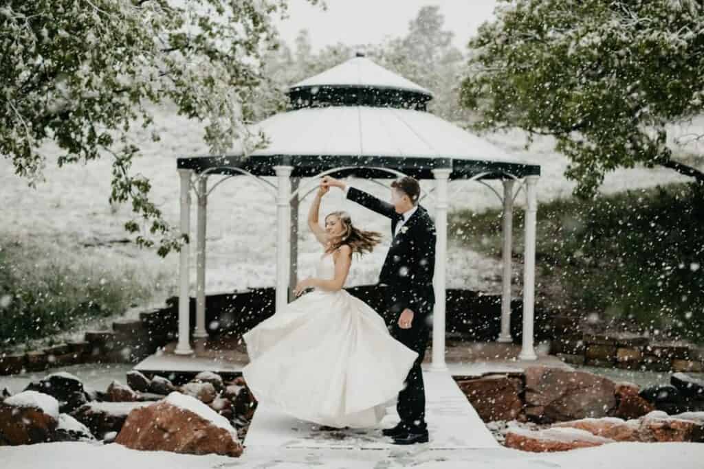 a spritz of snow at the gazebo at creekside event center