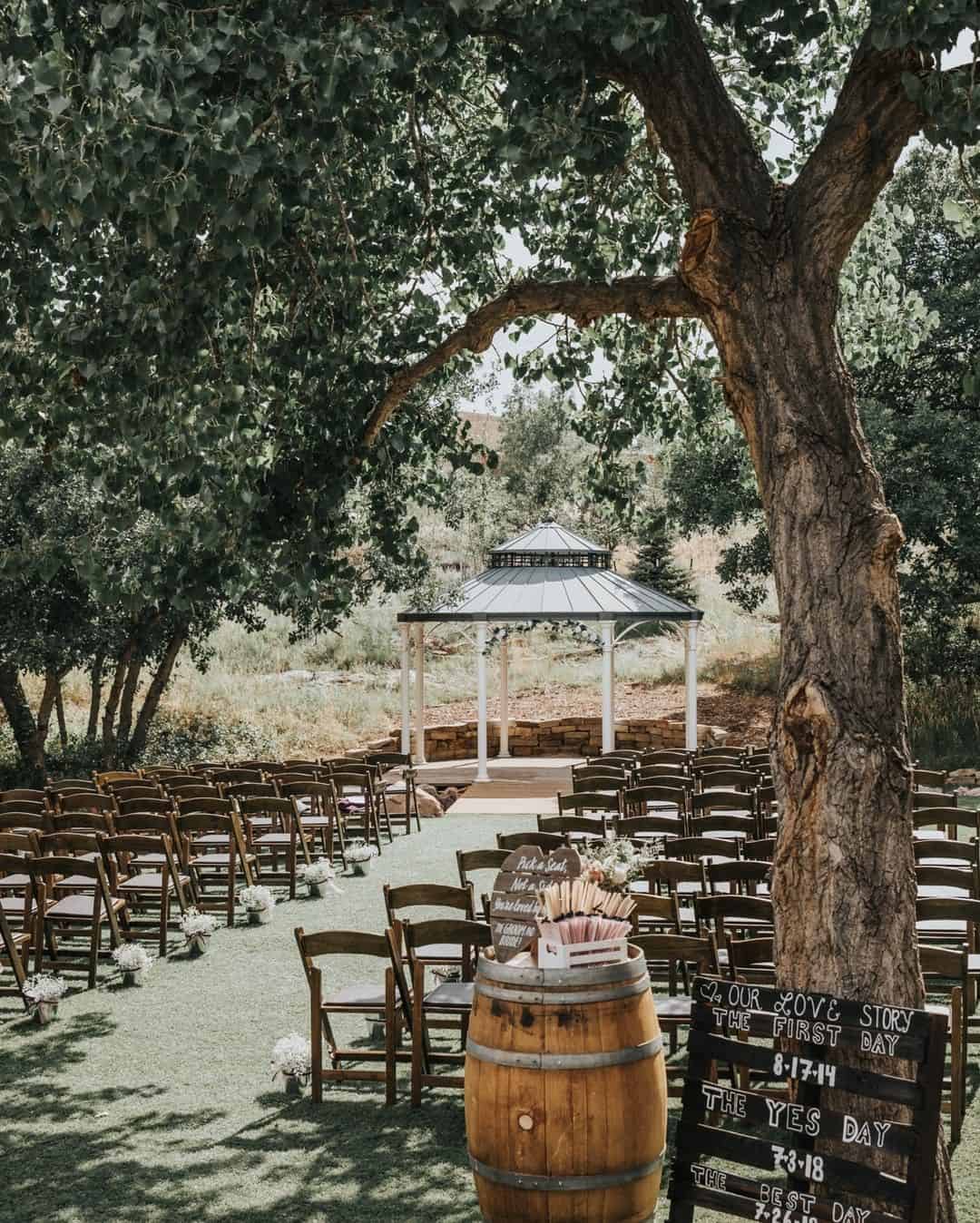 chairs and outdoor ceremony set up at the gazebo at creekside event center